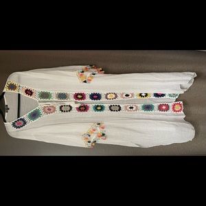 Plus size White Mark colorful crochet-trim long cover-up/duster. Gently used.